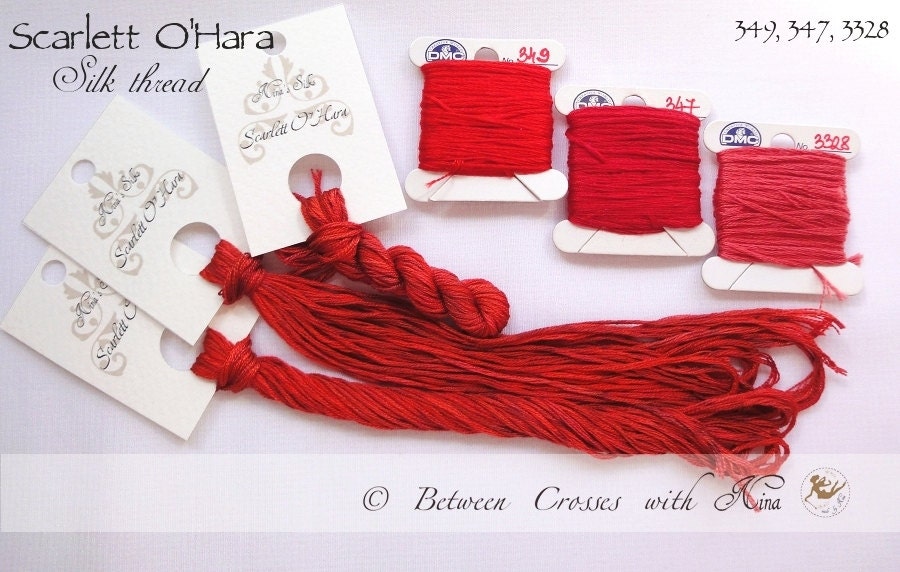Scarlett O'Hara - 100% pure silk thread, floss, hand dyed, hand painted, for embroidery and cross stitching - Nina's Silks