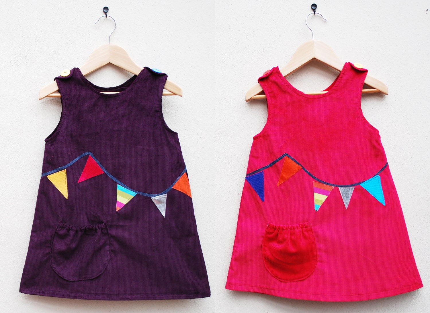 Girls rainbow bunting cord dress