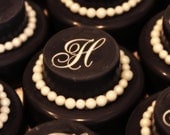 One Dozen Chocolate or Vanilla covered oreos - Wedding Cake with Monogram on top
