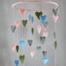 Sweet Hearts baby-girl mobile/delicate/light blue/pink/olive green/light gray/hand sewn/ready to be ship