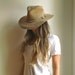 MINNETONKA LEATHER HAT // Bohemian Wide Brim Tan Light Brown Leather Hat // Boho Suede Leather Minnetonka Hat