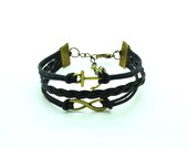 Adjustable Vintage  Bacelet  Black rope   Infinity Wish  Karma  Anchor  Bracelet  Cuff  Bracelet  Vintage bracelet  Jewelry Bangle 1243S