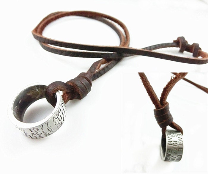 Brown real Leather and alloy pendant adiustable necklace mens necklace  unisex necklace cool necklace B166