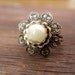 Antique flower ring, Metal ring with white pearl, Vintage adjustable ring, shabby chic jewelry, Victorian style Ring