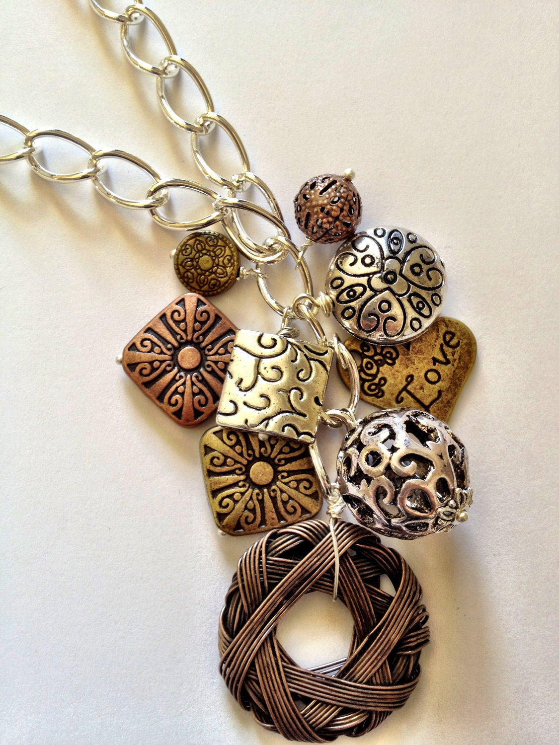 Mixed Metals Necklace - Bronze, Antiqued Silver, Silver, Copper