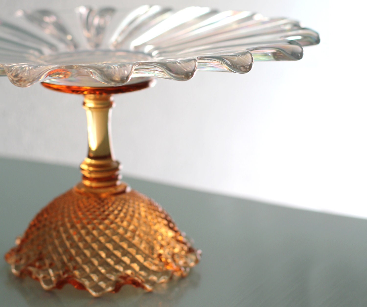 Autumn - Fall Wedding Centerpiece in Golden Peach / Gold Cake Stand / Vintage Wedding Decoration / Candy Dish Pedestal Candy Buffet Stand