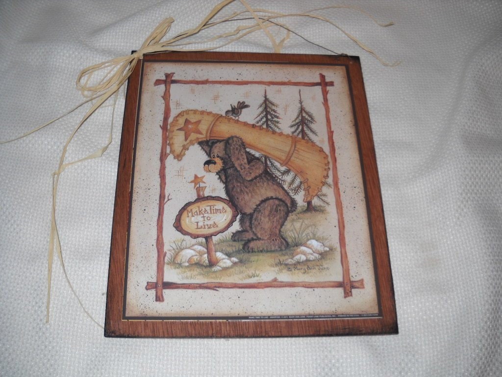 Bear with Canoe Make Time to Live Wooden Lake Lodge Decor Cabin Nature Wall Art Sign