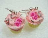 Pink Cupcake Earrings. Polymer Clay.