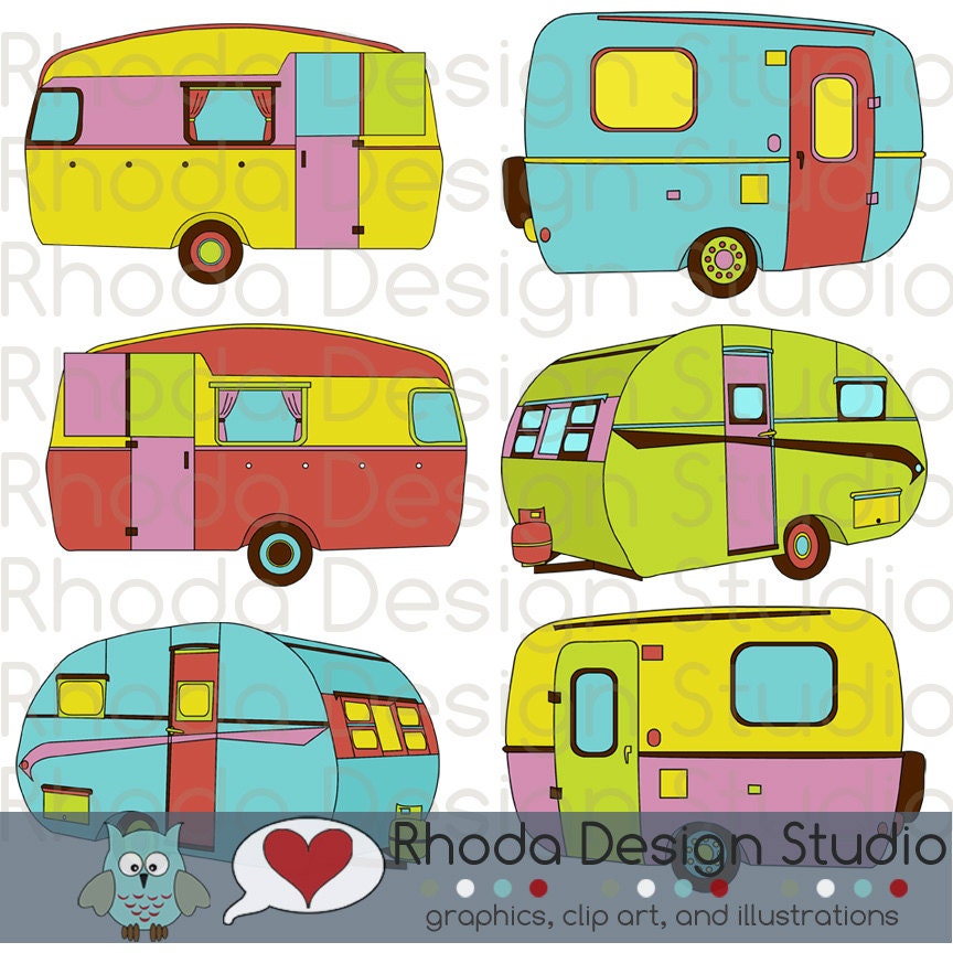 Cheery Sherbet Campers Digital Clip Art Retro Camp Trailers
