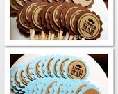 12 Little Man Mustache Cupcake Toppers with ANY ONE Color Back