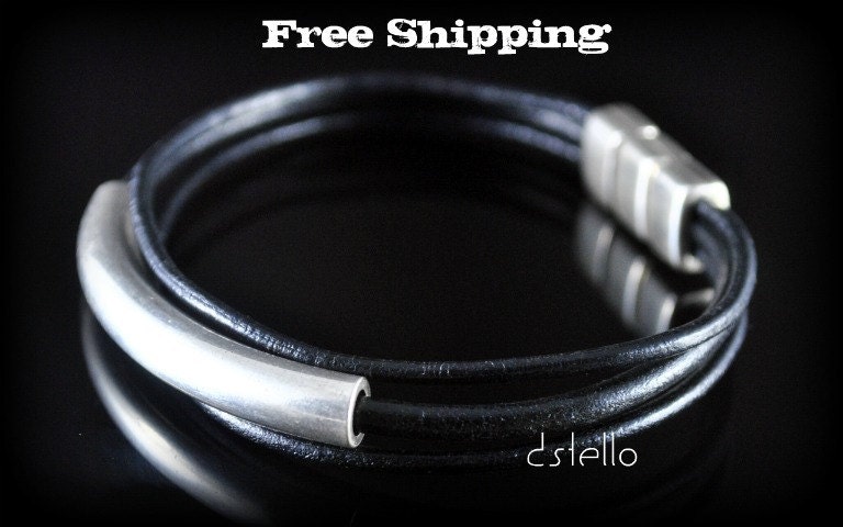 Jewelry - Bracelet - Silver color Tube  and Magnetic clasp - Men bracelets - Women - Unisex - Wrap - Eco Friendly