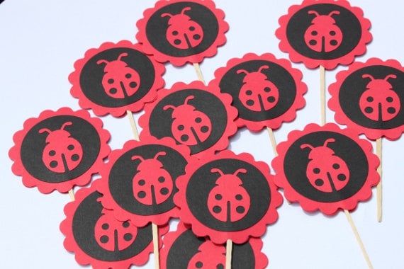 Ladybug Cupcake Toppers- Baby Shower, Bridal Shower, Birthday Party