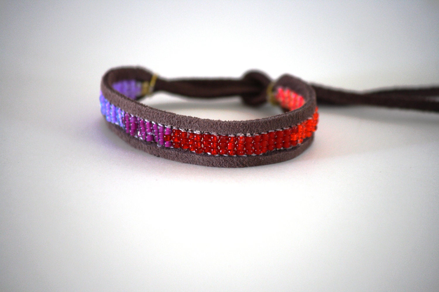 SALE ombre pink to purple gradient loom woven seed bead bracelet