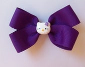 Purple Cute Little Kitty Hair Bow - Baby, Toddler, Girls Boutique Style Hair Bow - Two bows available for piggy set
