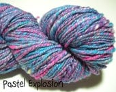 Handspun Yarn - Wool Blend - Aran Weight - 2 ply - Pastel Explosion - Item 2012-033