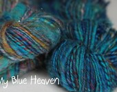 Handspun Corespun Yarn - Wool, Nylon & Firestar -  Aran Weight - My Blue Heaven - Single Ply - Item 2012-027
