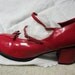 Vintage Red Patent Mary Janes with 2 1/2" Chunky Heels and Double Adjustable Straps Size 8 1/2 Goth Retro Disco ONLY 10 USD