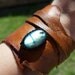 Leather Cuff Wrap Bracelet and Macrame Labradorite Semi Precious Stone Bracelet - Hippie Style (Stone for creativity and dreamers)