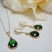 Emerald earrings - Czech glass -14k Gold over Sterling Cubic Zirconia encrusted earwires - Beautiful high Quality jewelry -