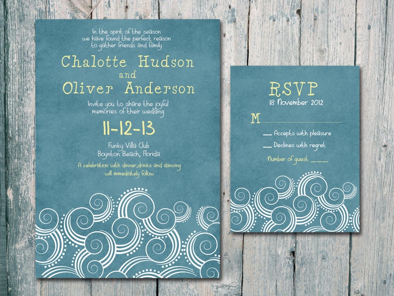 Summer Beach Card Set - Wedding Invitation and Reply Card