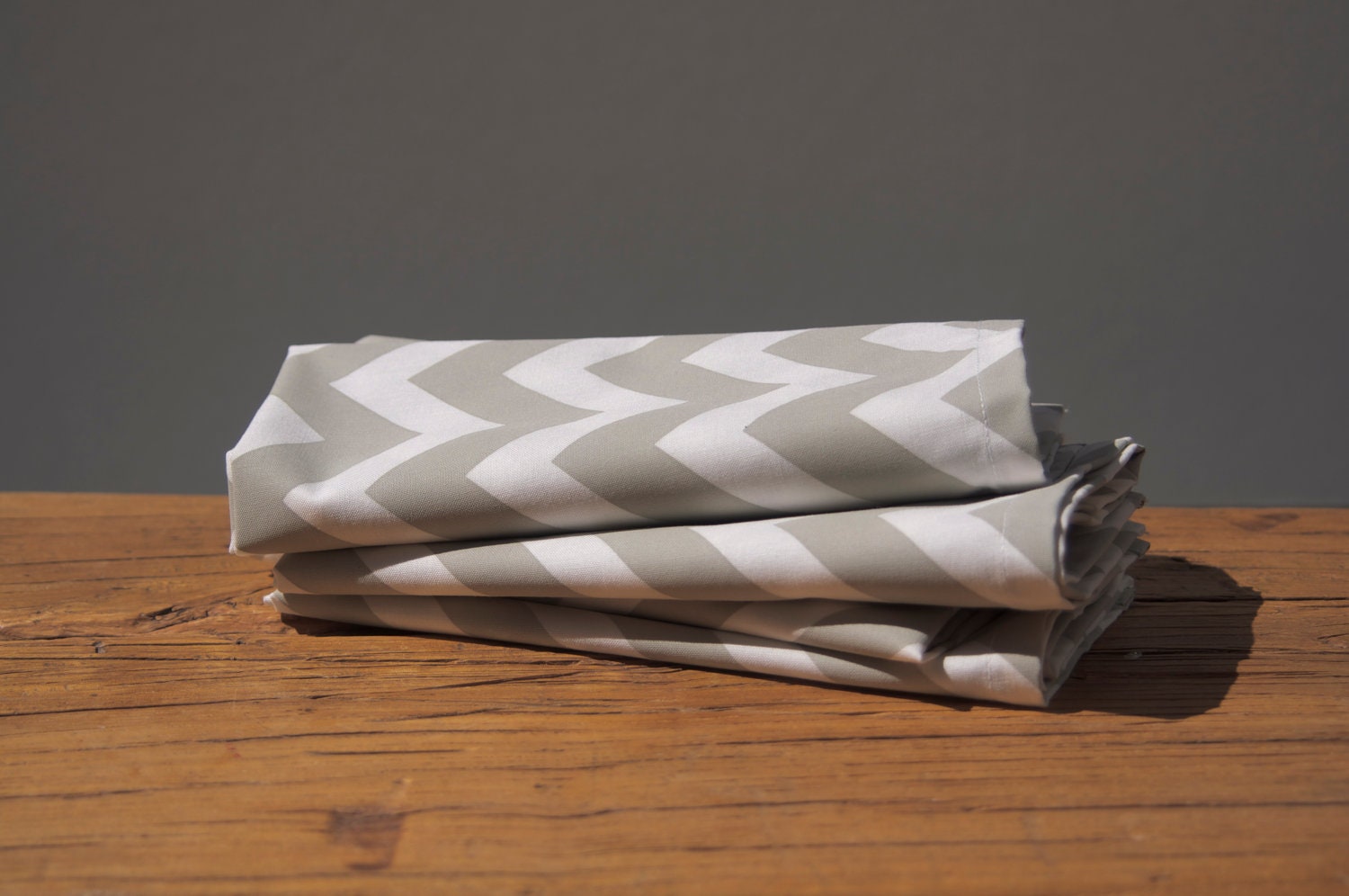 Cloth Napkins, Hand Printed in Pewter Chevron, Set of Four