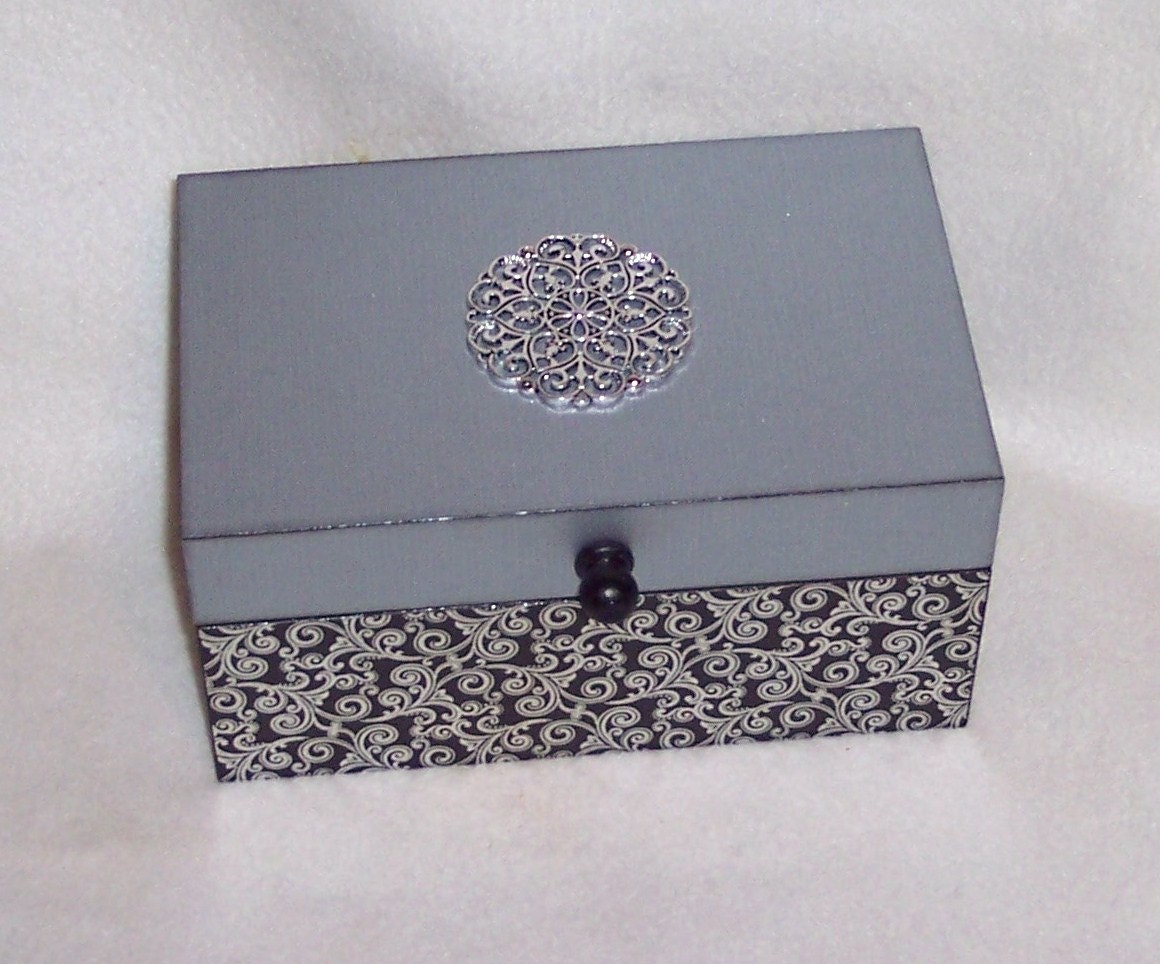 Jewelry Box - Keepsake Box - Black and Silver -  Custom