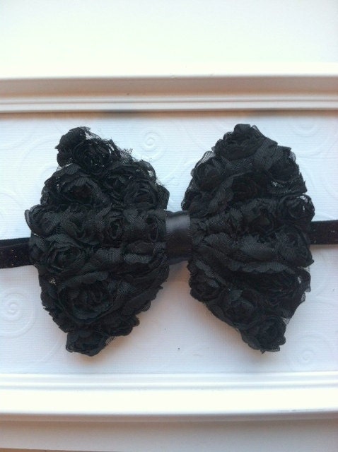 Black Shabby Chiffon Bow Headband