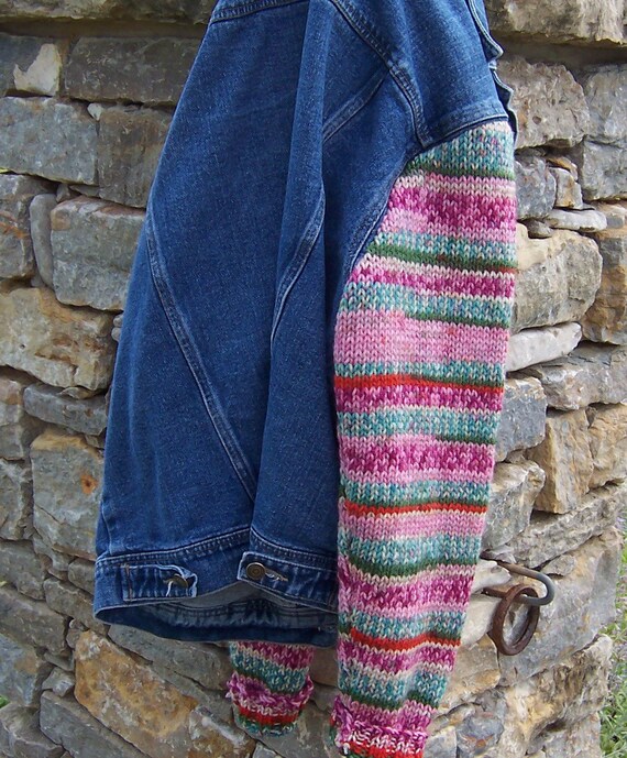 Denim Jacket Sweater Sleeves Women's Plus by GreenbriarCreations