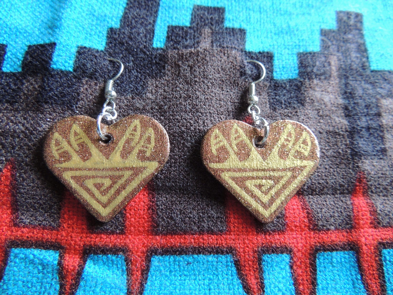 Hand Painted Heart Shaped Native American Earrings