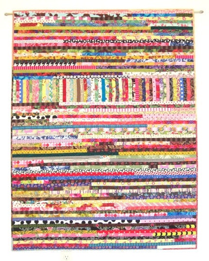 Boho Scrap Quilt, Wall Quilt, Wall Hanging, Improvisational Quilt, Lap Quilt, Quiltsy, 44" x 57" - KarenGriskaQuilts