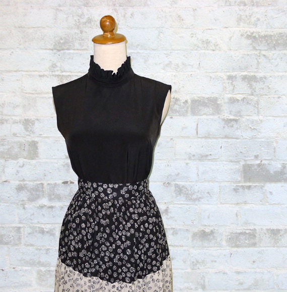 Vintage 80's Ruffle High Neck Collar Blouse XS or S