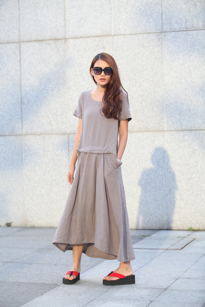Loose Fitting Sundress Short Sleeve Summer Dress in Grey - NC364
