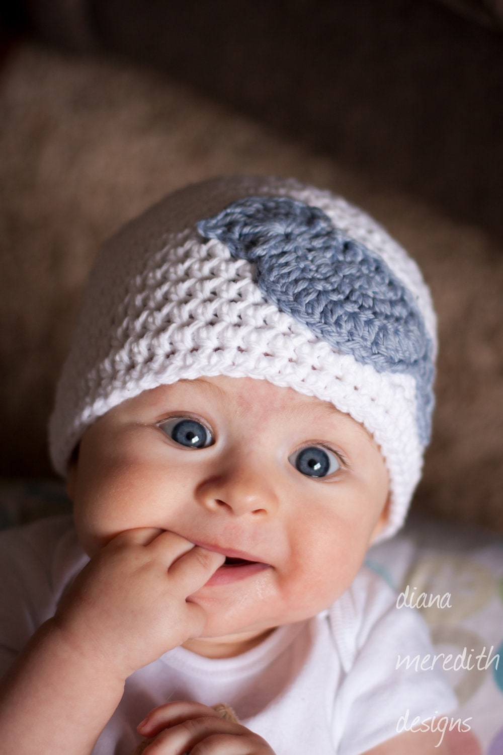 Baby Bird Hat - 3-6 months - White with Blue Bird