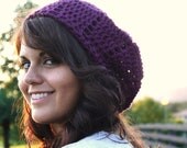 Crochet Beret Slouchy Hat- Plum