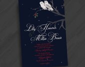 Winter Night White Owls Invitations for Shower/Engagement/Wedding/Anniversary/Your Special Event (Shown in Navy Blue/White/Grey/Red/Green)