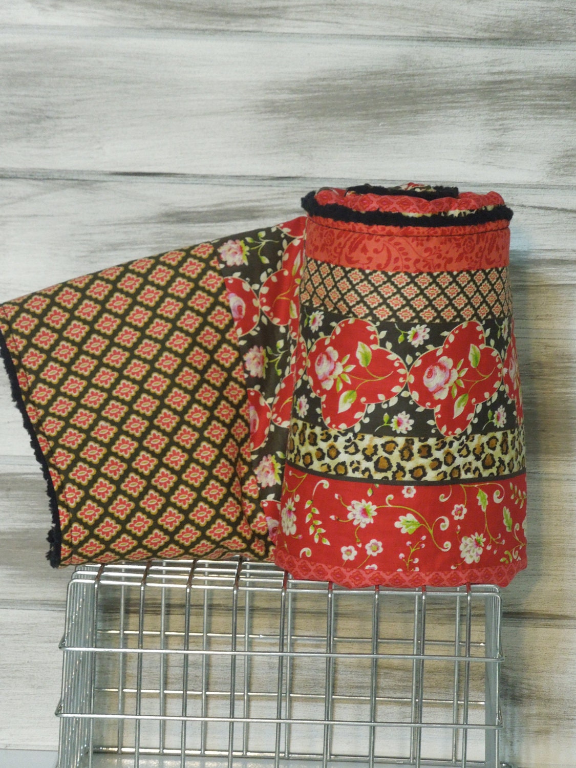 On Hold for HillaryPlush Baby Blanket/Modern Quilt - For Baby Girl - brown black red - leapord rose garden