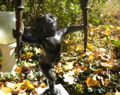 fantastic 1920s or so antique figural BRONZE winged CHERUB double CANDLE holder   free shipping