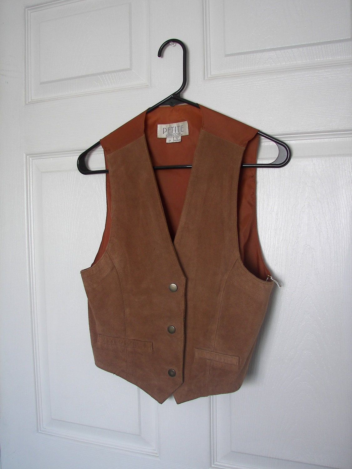 Tan Leather Vest - Womens Petite - 90s