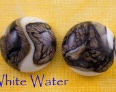 SALE Handcrafted Glass Cabochon Pair - White Water