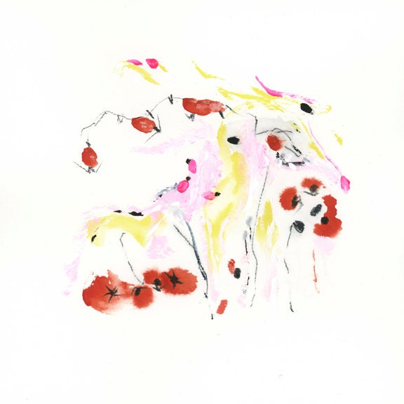 Original Abstract Art Watercolor Acrylic Painting 8x8 colorful red yellow pink contemporary gift for her