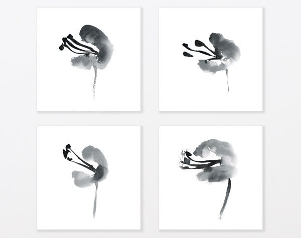 Black Amaryllis Watercolor Print Set 8x8 minimalist zen art contemporary abstract flower gift for her