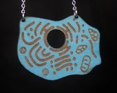Cell necklace -- laser etched book cover -- science geekery