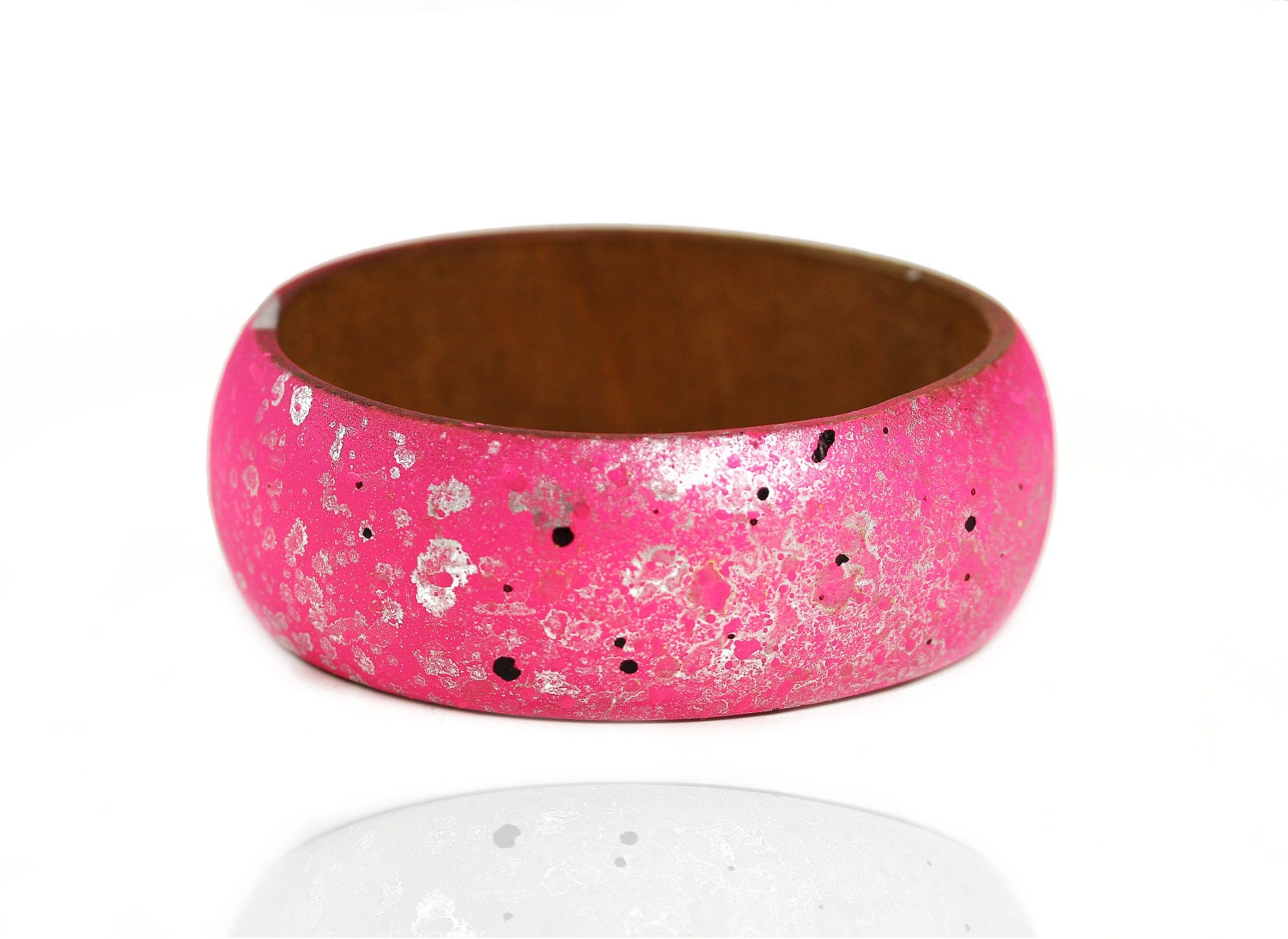 Neon Pink Galaxy Wood Bangle