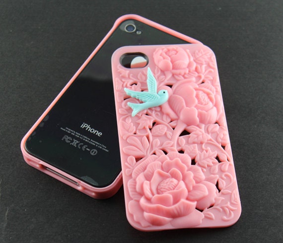 Vintage Victoria peony ,blue bird, Light pink hard Case Cover ----for Apple iPhone 4 Case, iPhone 4s Case, iPhone 4 Hard Case