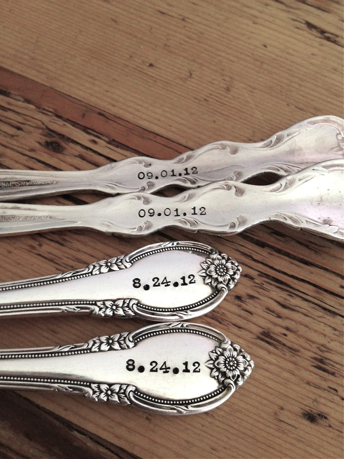 I Do, Me Too Wedding Cake Fork Set  - Hand Stamped - Personalized with your Wedding Date - Vintage