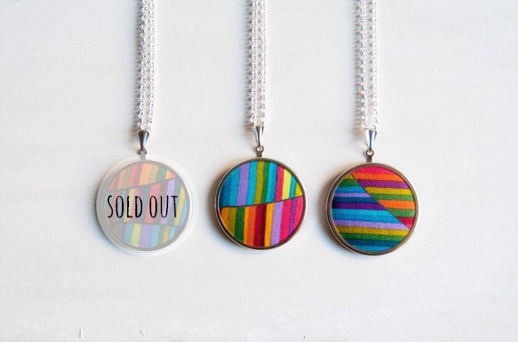 Colorful round fabric pendant necklace. Choose your favourite