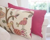 Beach Birds Tropical Decor Pillow Cover 16 x 26 Lumbar leaves branches cream raspberry fabric
