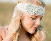 Blue Flower and Lace Headband