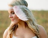 Pink Feather Flapper Style Headband - Light Pink lace - Pink Ostrich Feather