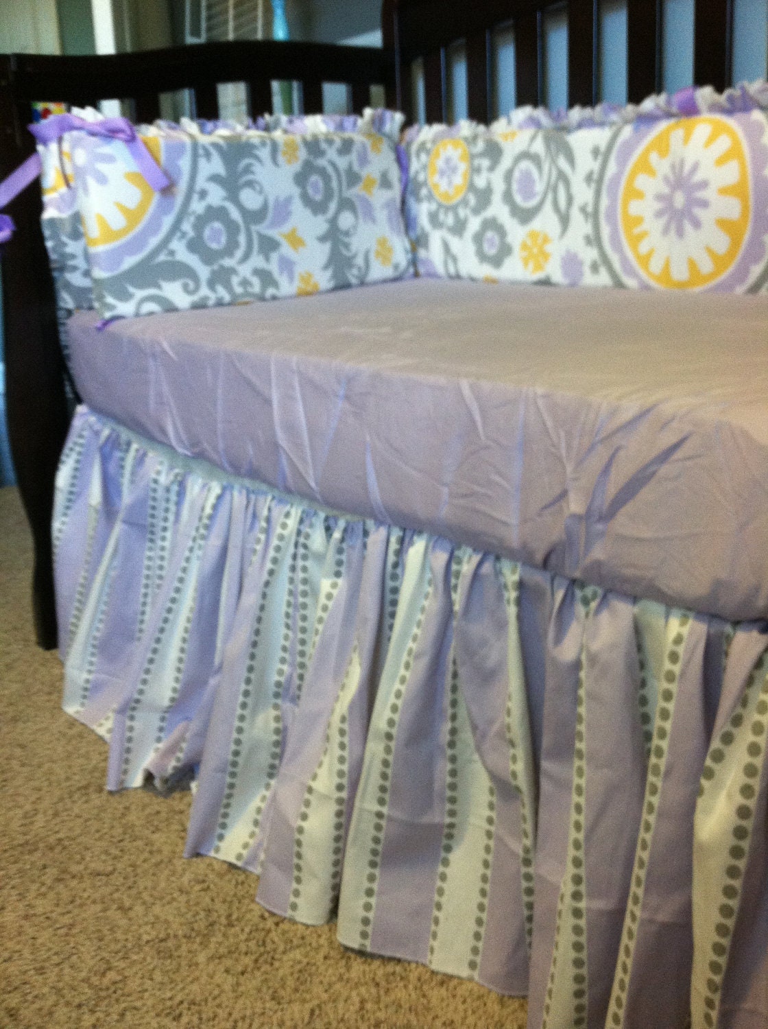 Custom Gray and Purple Crib Bedding for a Girl YOU DESIGN
